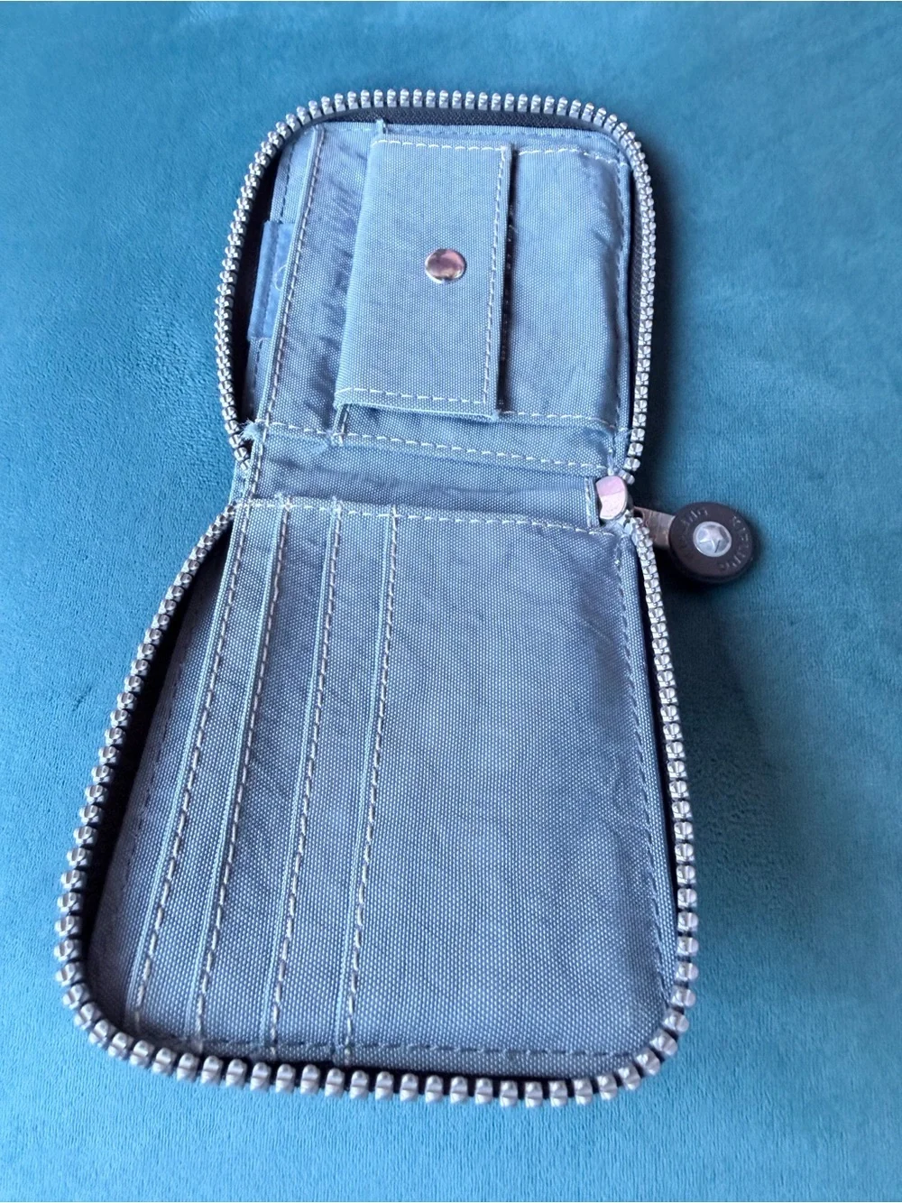 Kipling Light Blue Canvas Zip Wallet with Logo Patch